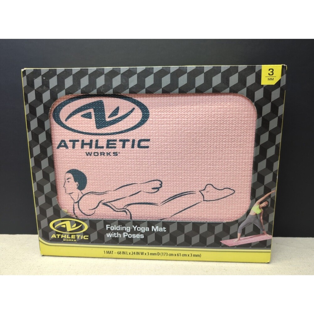 NEW Folding Yoga Mat W/ Poses Pink Home Workout Fitness Gym Training 24”x68”x3mm